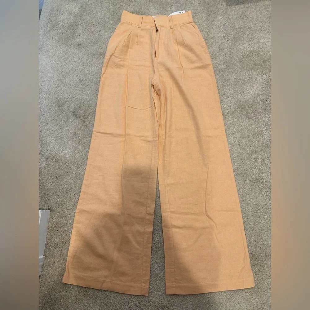 ABERCROMBIE & FITCH Pleated Wide Leg Linen Trouser Pants XS Orange High Rise NWT - Picture 1 of 3
